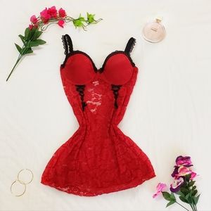 Jezebel Red & Black Lace Babydoll